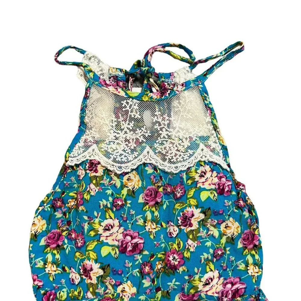 Ju Ju Sz 2 Bold Floral & Lace Halter Bubble Romper
